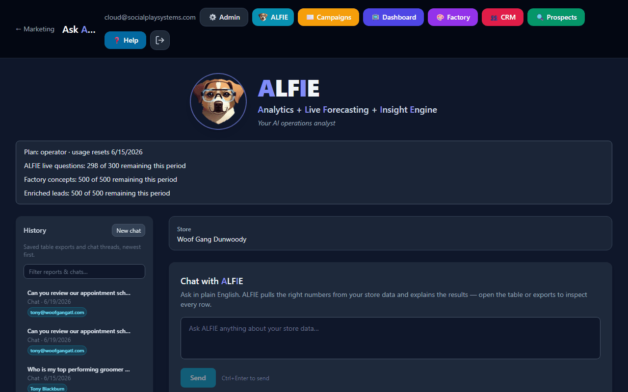 ALFIE Business Intelligence chat