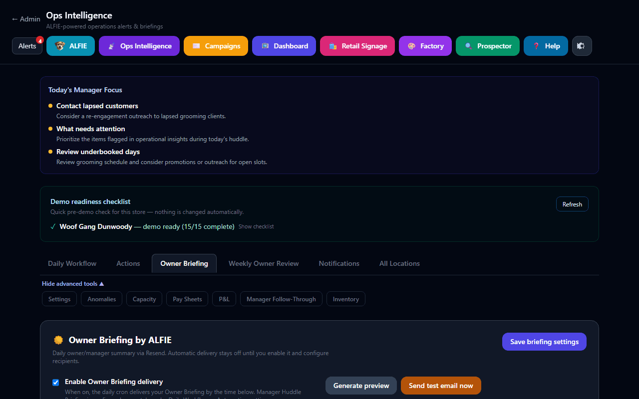 Ops Intelligence Owner Briefing tab