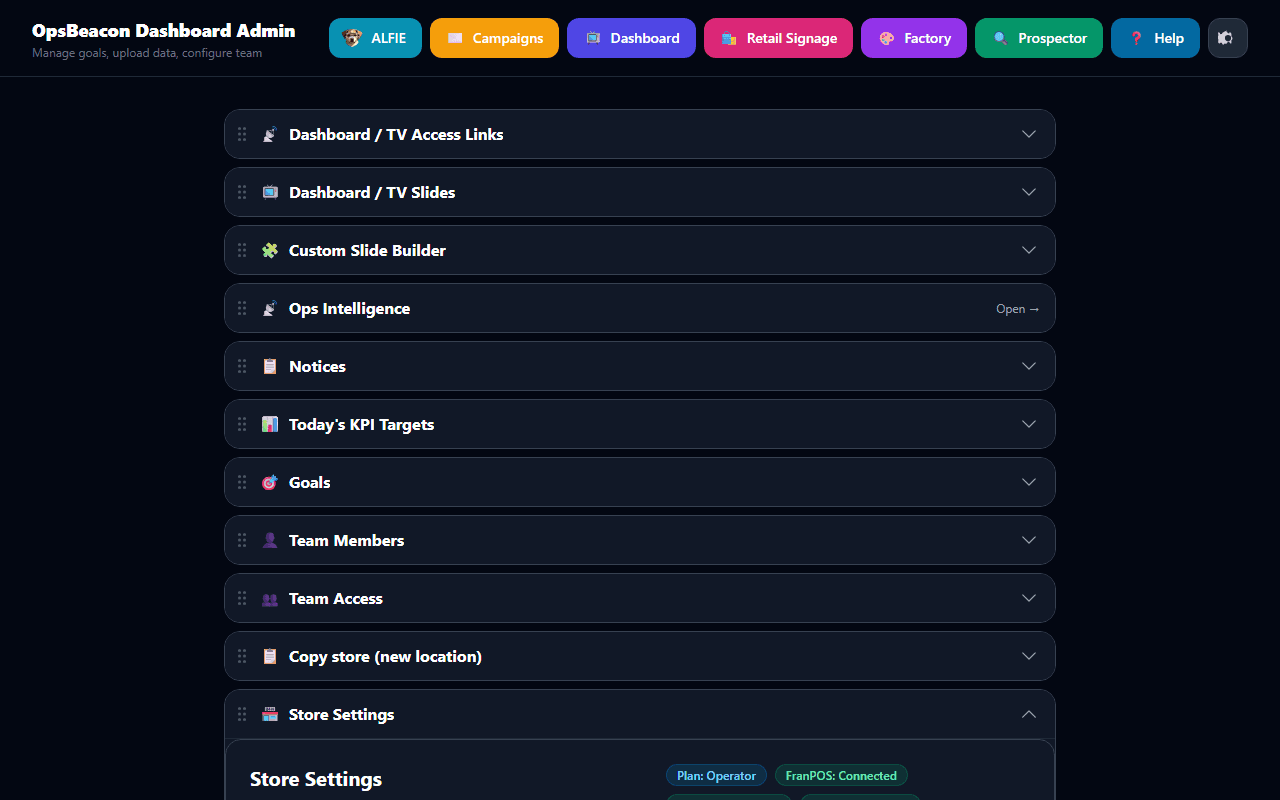 Store settings Integrations tab